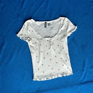 White Floral Button-Up Top